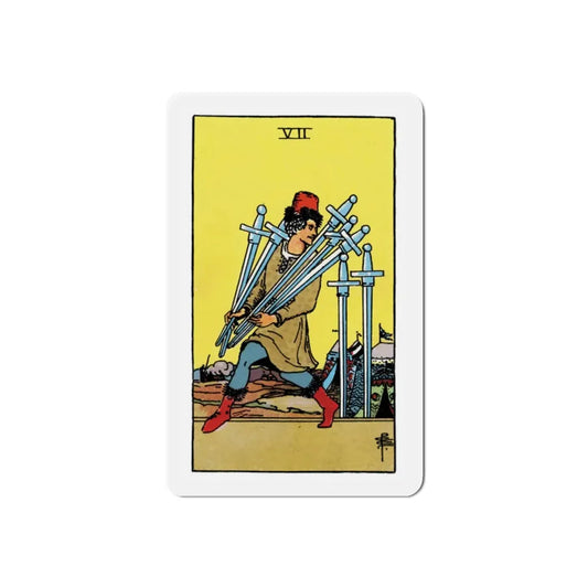 The 7 of Swords (Tarot Card) Refrigerator Magnet 2 Inch - The Sticker Space