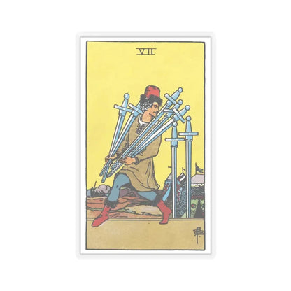 The 7 of Swords (Tarot Card) STICKER Vinyl Kiss-Cut Decal 4 Inch Transparent - The Sticker Space