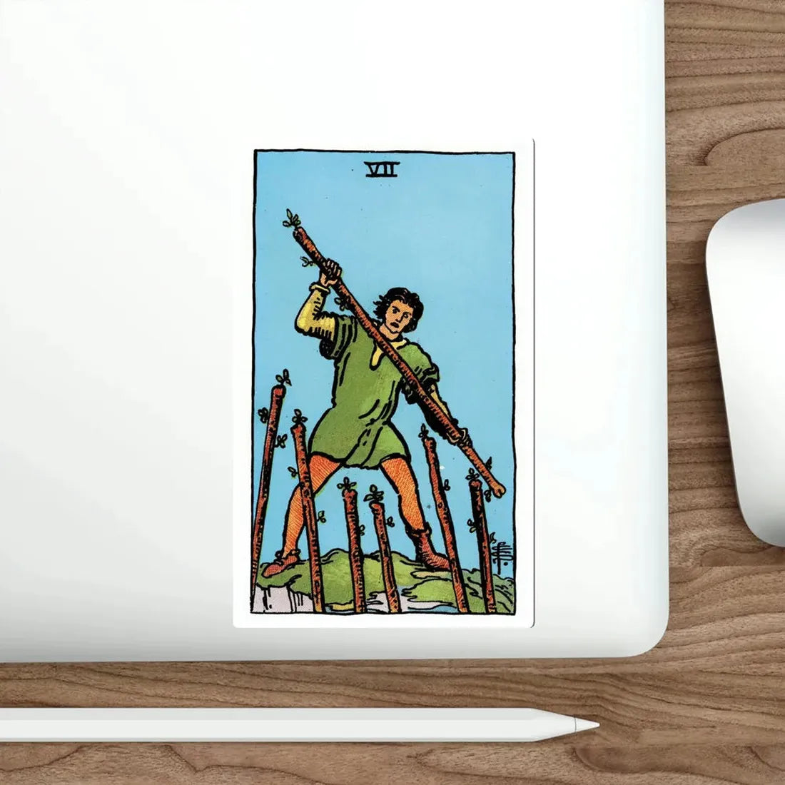 The 7 of Wands (Rider Waite Tarot Deck) STICKER Vinyl Die-Cut Decal - The Sticker Space