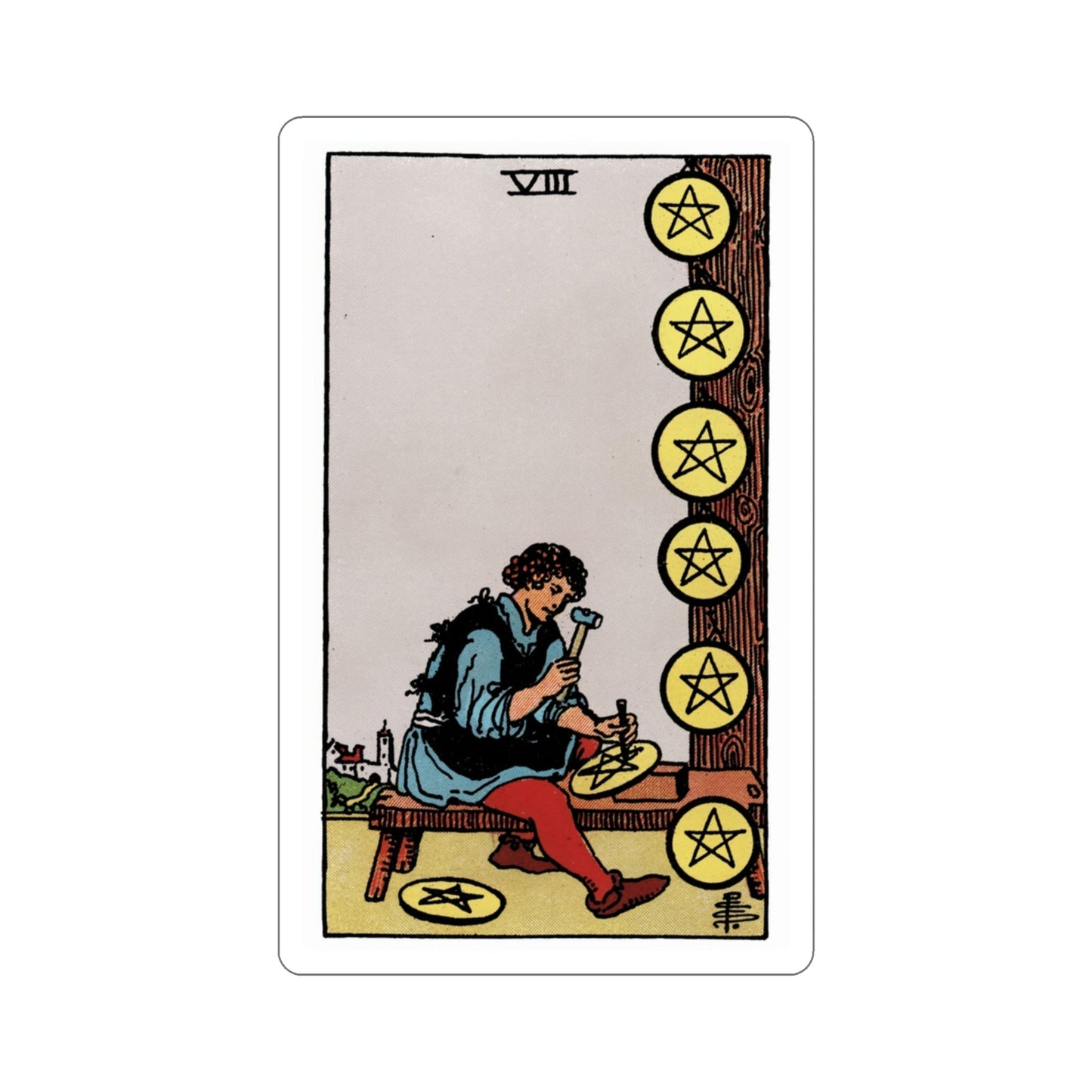 The 8 of Pentacles (Rider Waite Tarot Deck) STICKER Vinyl Die-Cut Decal-3 Inch-The Sticker Space