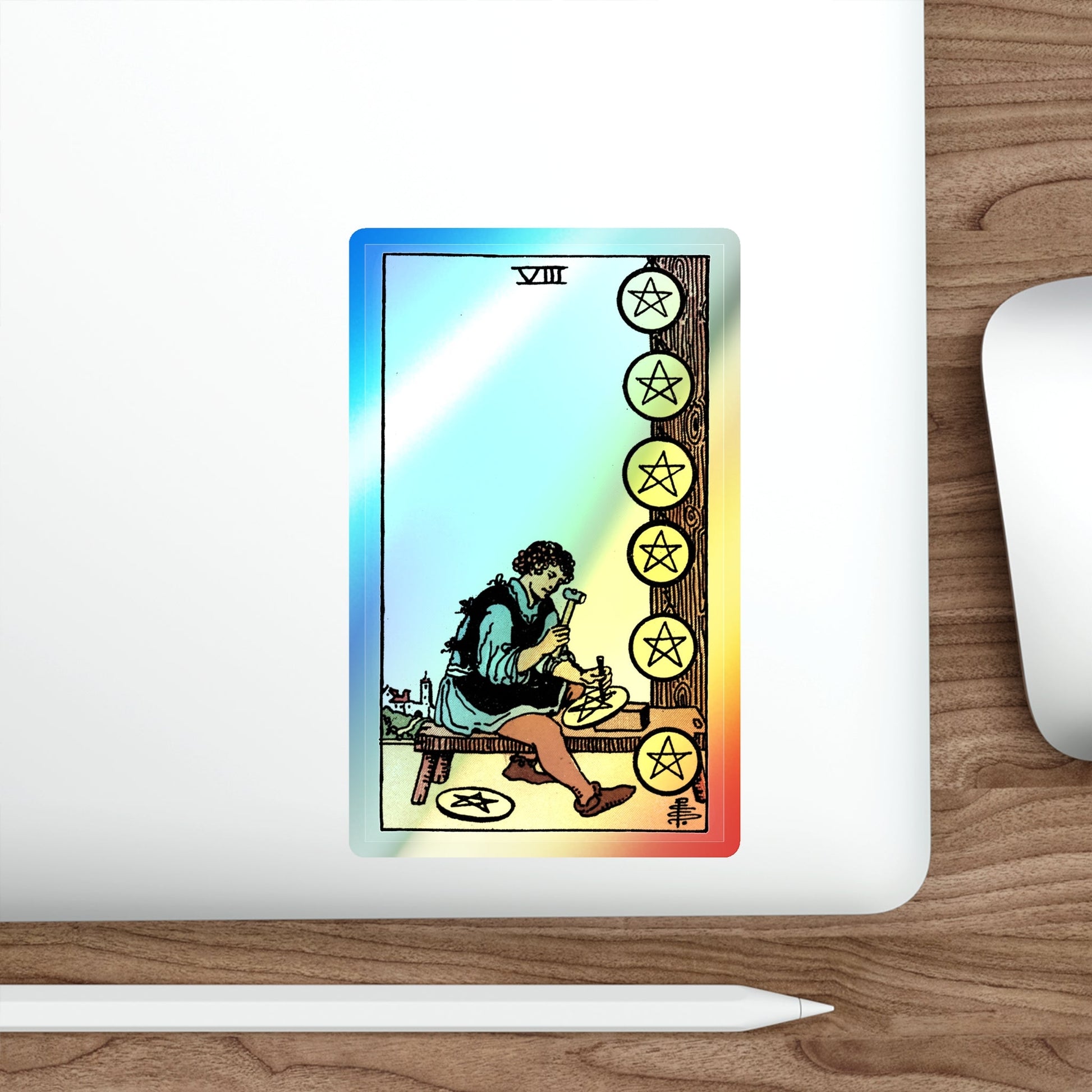 The 8 of Pentacles (Tarot Card) Holographic STICKER Die-Cut Vinyl Decal-The Sticker Space