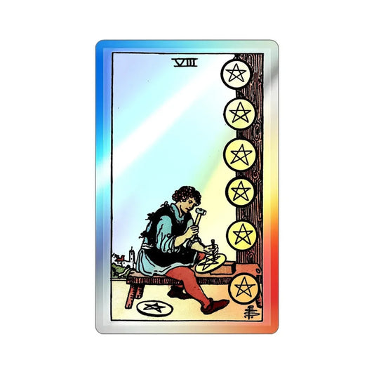 The 8 of Pentacles (Tarot Card) Holographic STICKER Die-Cut Vinyl Decal 2 Inch Holographic - The Sticker Space