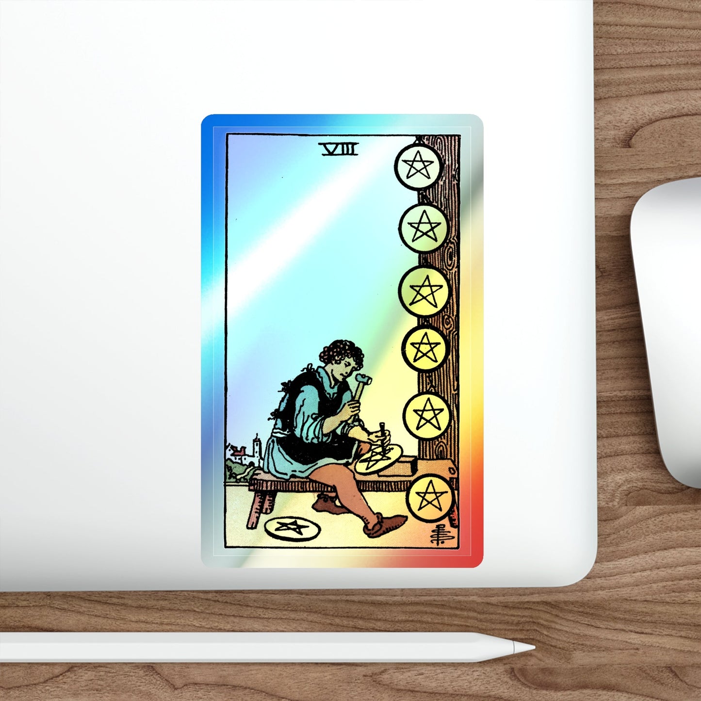 The 8 of Pentacles (Tarot Card) Holographic STICKER Die-Cut Vinyl Decal-The Sticker Space