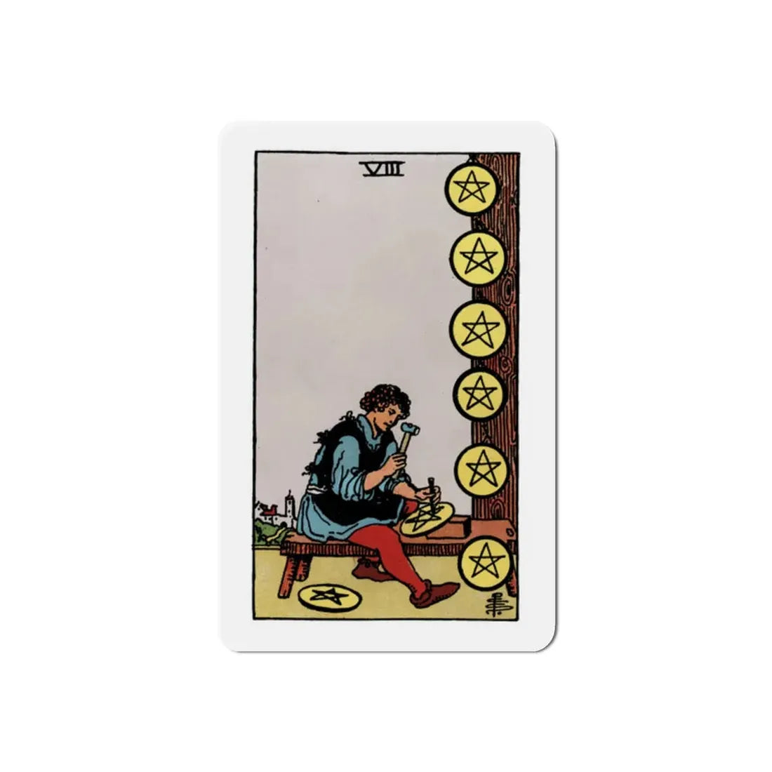 The 8 of Pentacles (Tarot Card) Refrigerator Magnet 2 Inch - The Sticker Space