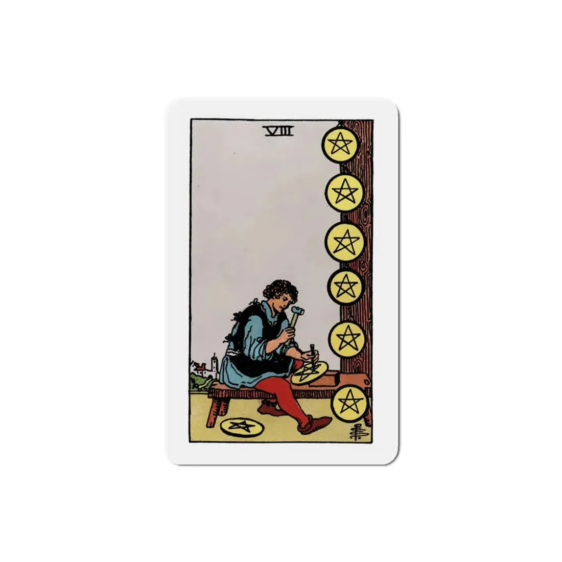 The 8 of Pentacles (Tarot Card) Refrigerator Magnet 3 Inch - The Sticker Space