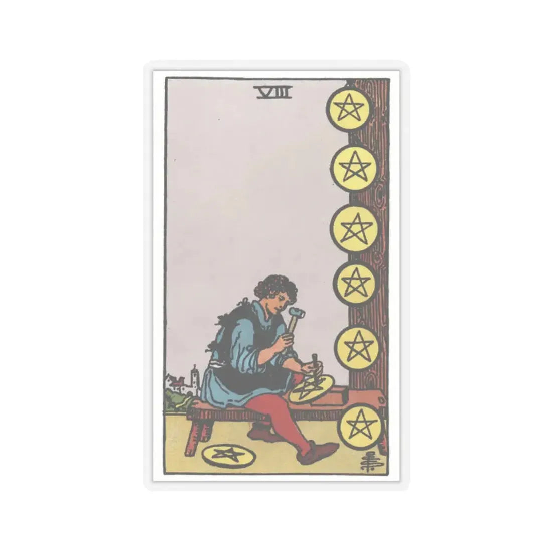 The 8 of Pentacles (Tarot Card) STICKER Vinyl Kiss-Cut Decal 2 Inch Transparent - The Sticker Space