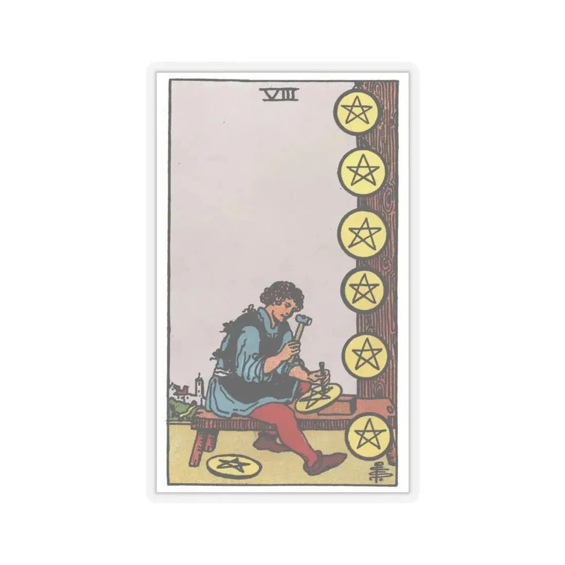 The 8 of Pentacles (Tarot Card) STICKER Vinyl Kiss-Cut Decal 4 Inch Transparent - The Sticker Space