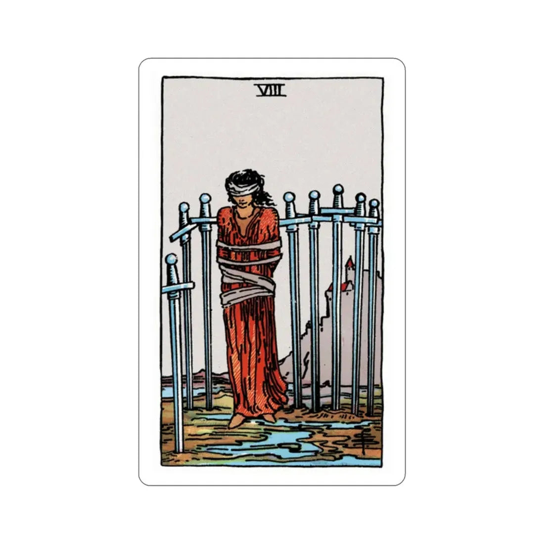 The 8 of Swords (Rider Waite Tarot Deck) STICKER Vinyl Die-Cut Decal 2 Inch - The Sticker Space