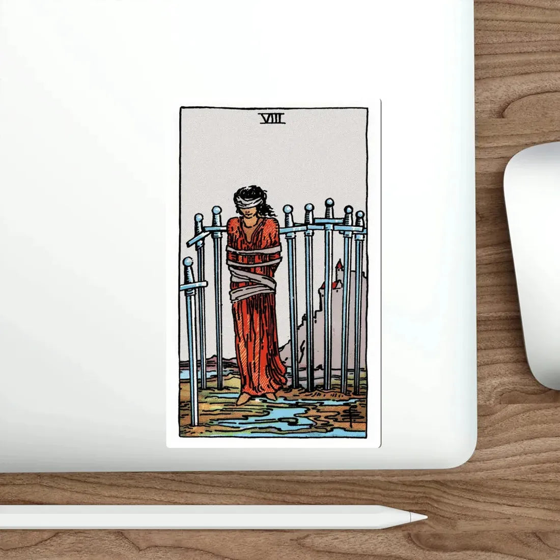 The 8 of Swords (Rider Waite Tarot Deck) STICKER Vinyl Die-Cut Decal - The Sticker Space