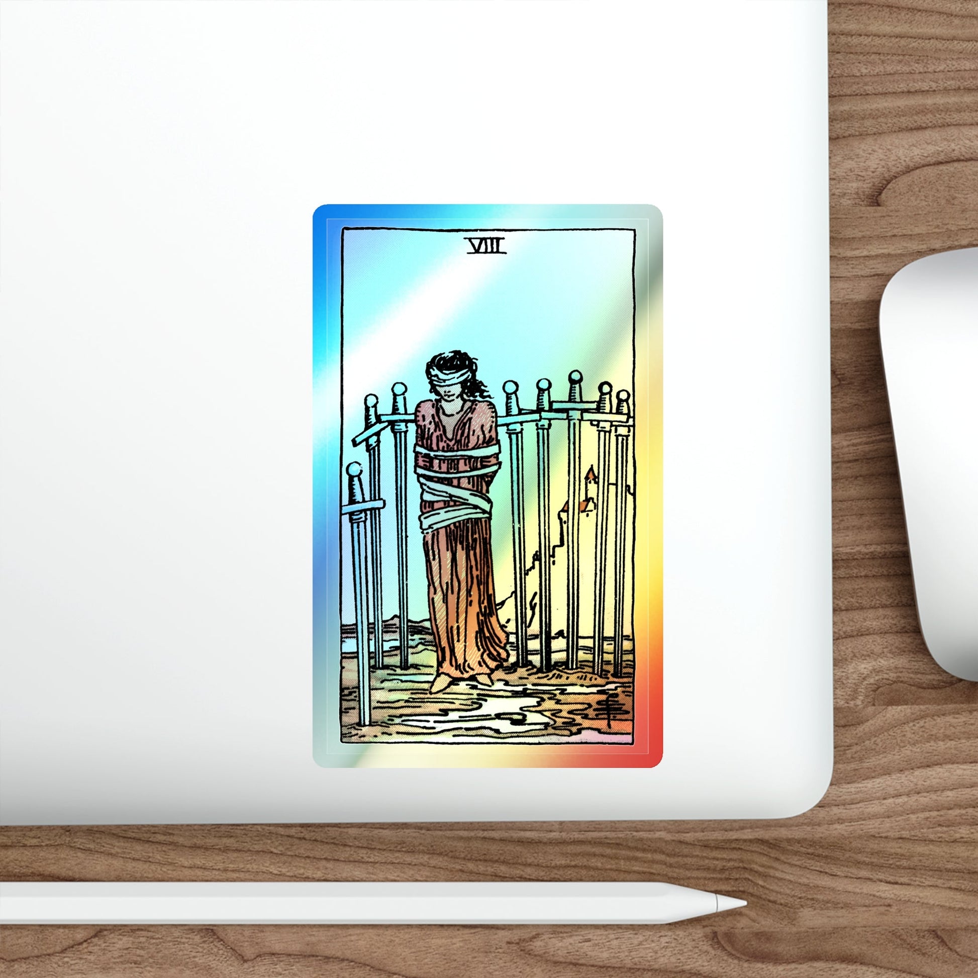 The 8 of Swords (Tarot Card) Holographic STICKER Die-Cut Vinyl Decal-The Sticker Space