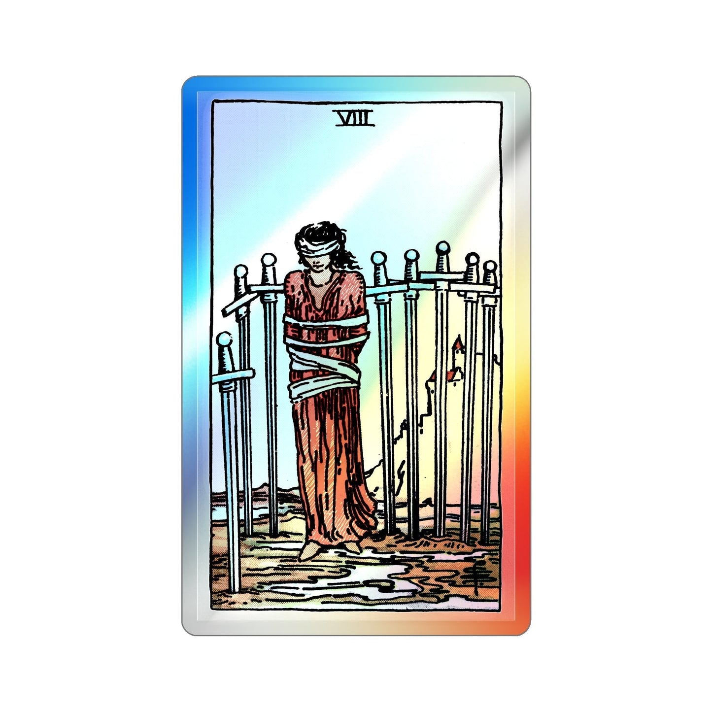 The 8 of Swords (Tarot Card) Holographic STICKER Die-Cut Vinyl Decal-5 Inch-The Sticker Space