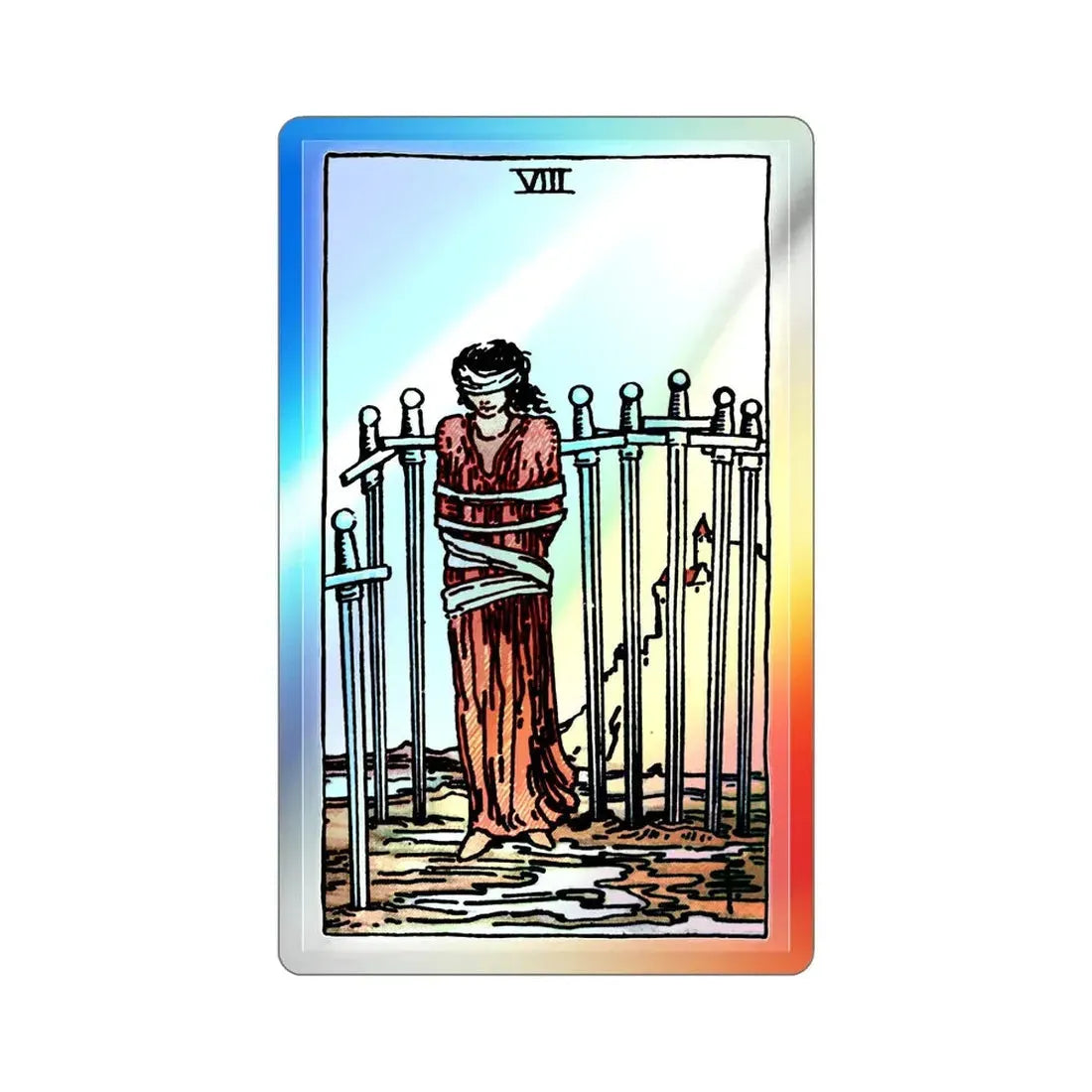 The 8 of Swords (Tarot Card) Holographic STICKER Die-Cut Vinyl Decal - The Sticker Space