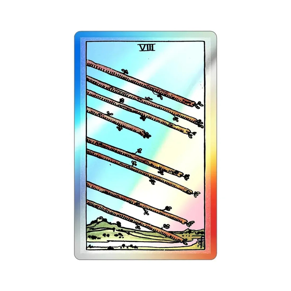 The 8 of Wands (Tarot Card) Holographic STICKER Die-Cut Vinyl Decal 3 Inch Holographic - The Sticker Space