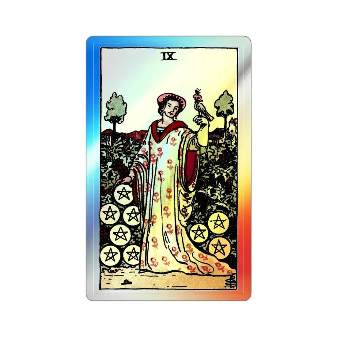 The 9 of Pentacles (Tarot Card) Holographic STICKER Die-Cut Vinyl Decal 5 Inch Holographic - The Sticker Space