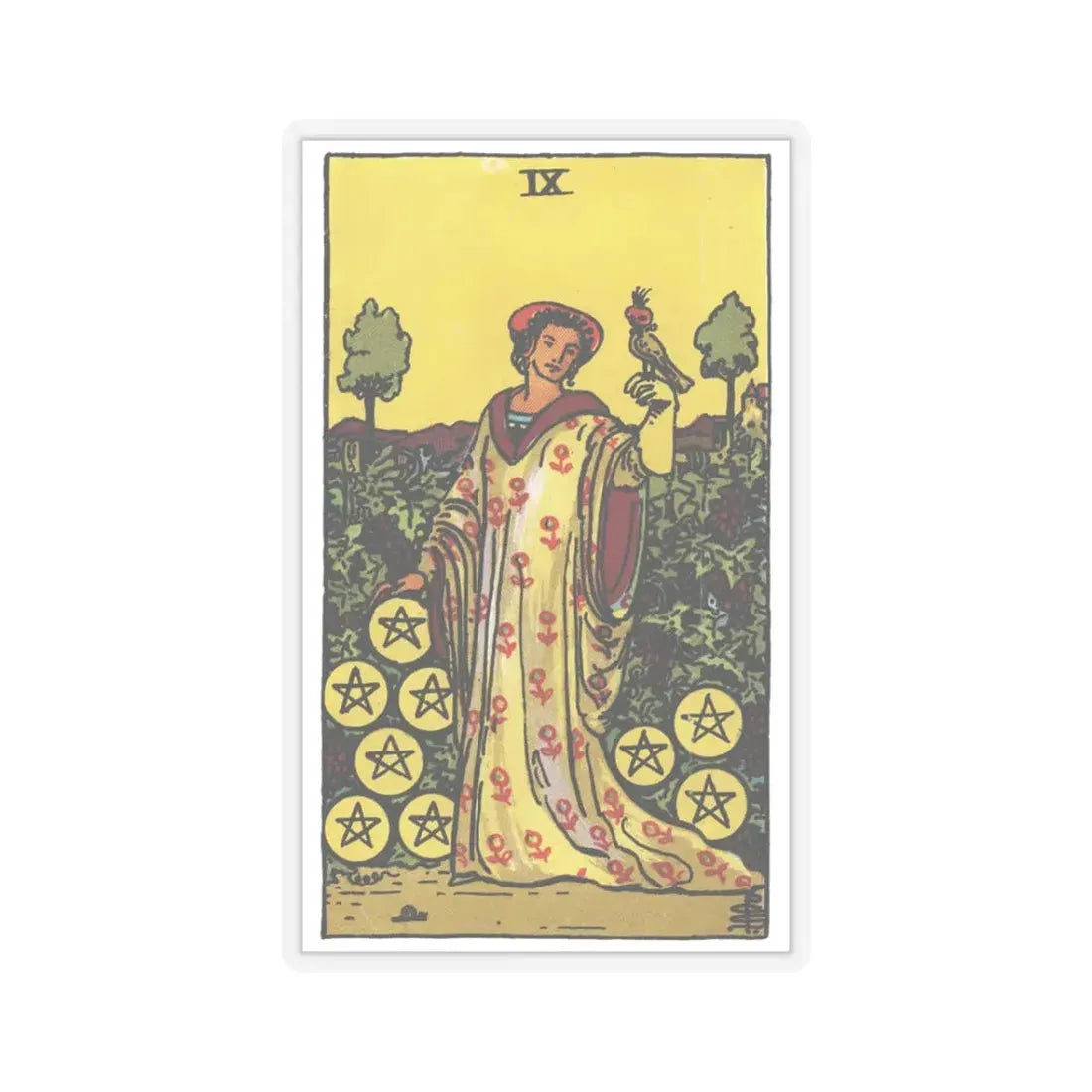 The 9 of Pentacles (Tarot Card) STICKER Vinyl Kiss-Cut Decal 3 Inch Transparent - The Sticker Space