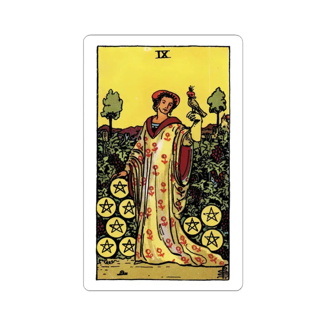 The 9 of Pentacles (Tarot Card) STICKER Vinyl Kiss-Cut Decal 6 Inch White - The Sticker Space