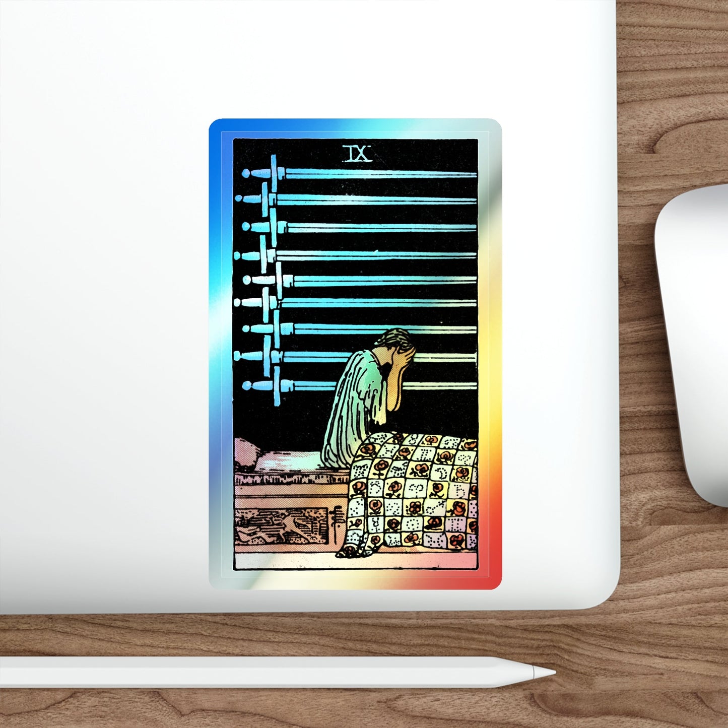 The 9 of Swords (Tarot Card) Holographic STICKER Die-Cut Vinyl Decal-The Sticker Space