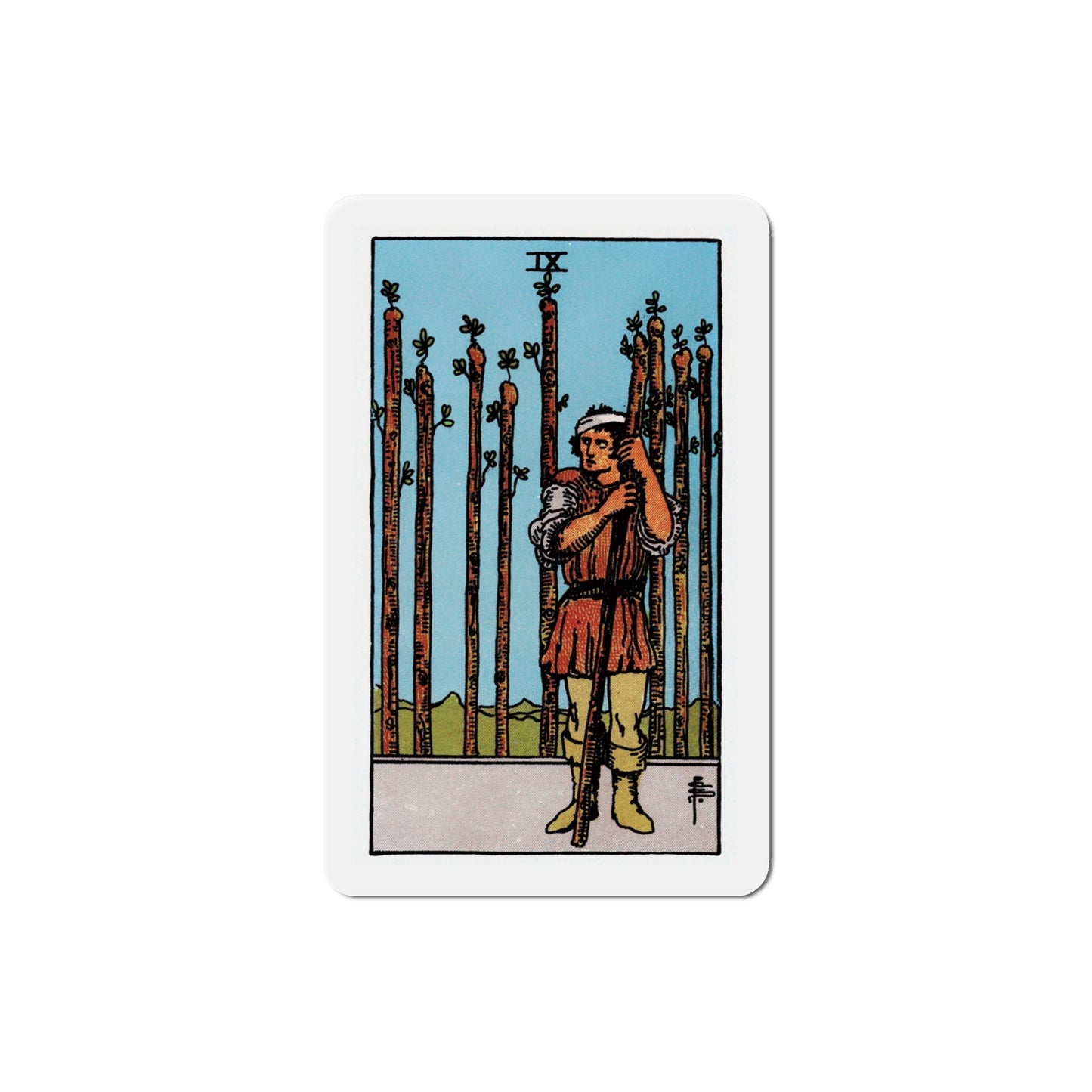 The 9 of Wands (Tarot Card) Die-Cut Magnet-4 Inch-The Sticker Space