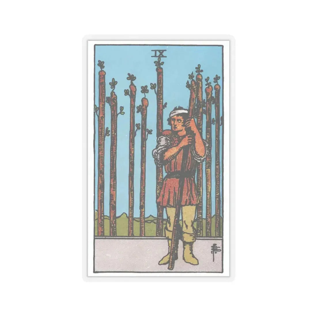 The 9 of Wands (Tarot Card) STICKER Vinyl Kiss-Cut Decal 4 Inch Transparent - The Sticker Space