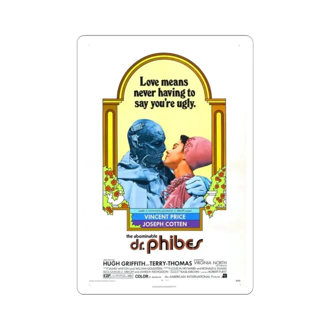 THE ABOMINABLE DR. PHIBES 1971 Movie Poster - STICKER Vinyl Kiss-Cut Decal 2 Inch White - The Sticker Space