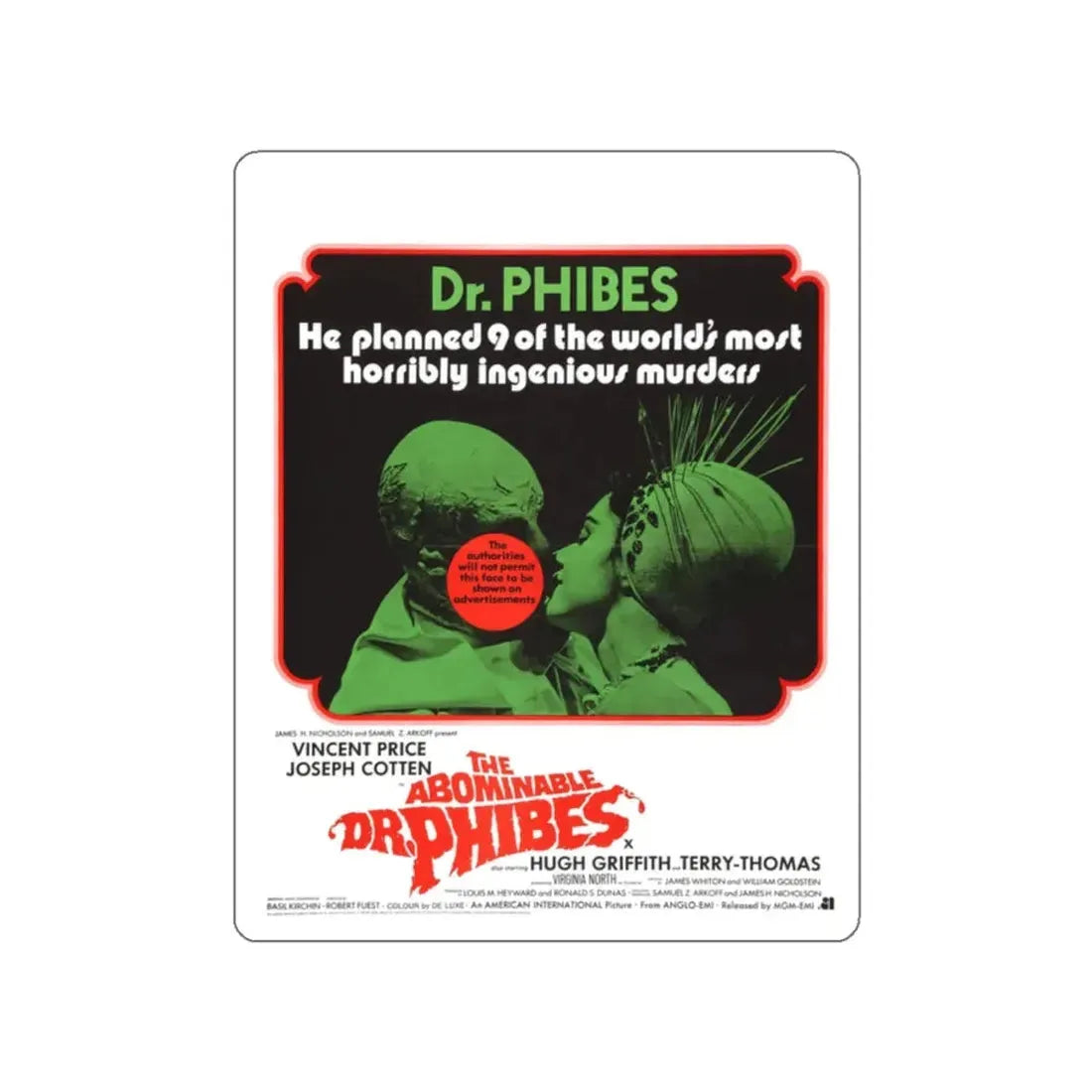 THE ABOMINABLE DR. PHIBES (2) 1971 Movie Poster STICKER Vinyl Die-Cut Decal 2 Inch - The Sticker Space