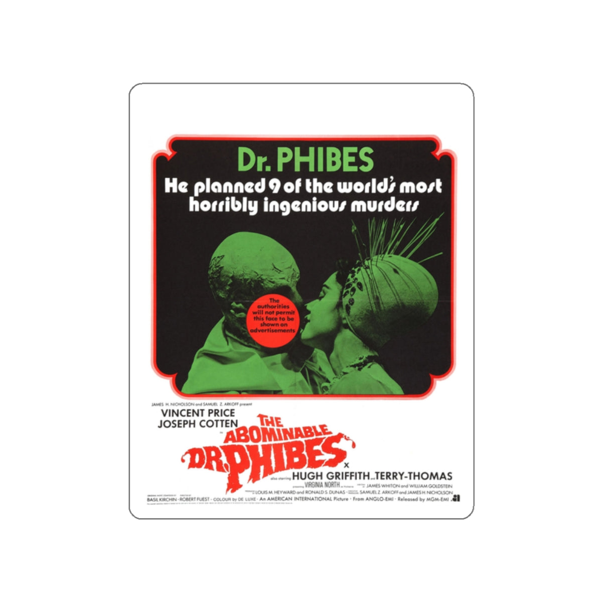 THE ABOMINABLE DR. PHIBES (2) 1971 Movie Poster STICKER Vinyl Die-Cut Decal-White-The Sticker Space