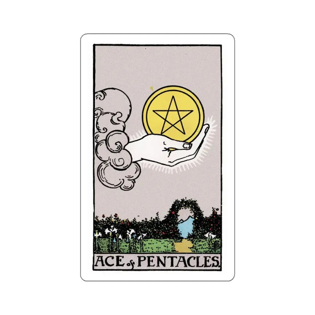 The Ace of Pentacles (Rider Waite Tarot Deck) STICKER Vinyl Die-Cut Decal 4 Inch - The Sticker Space
