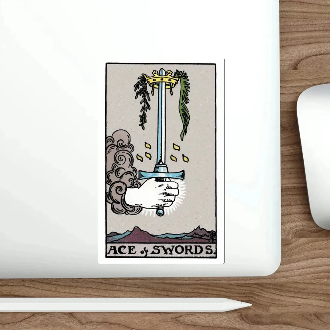 The Ace of Swords (Rider Waite Tarot Deck) STICKER Vinyl Die-Cut Decal - The Sticker Space