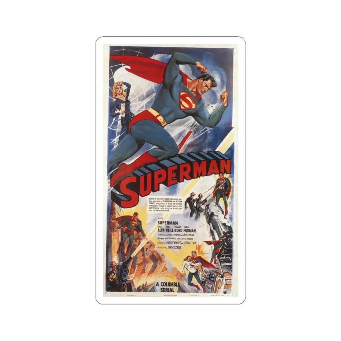 THE ADVENTURES OF SUPERMAN 1952 Movie Poster - STICKER Vinyl Kiss-Cut Decal 6 Inch White - The Sticker Space