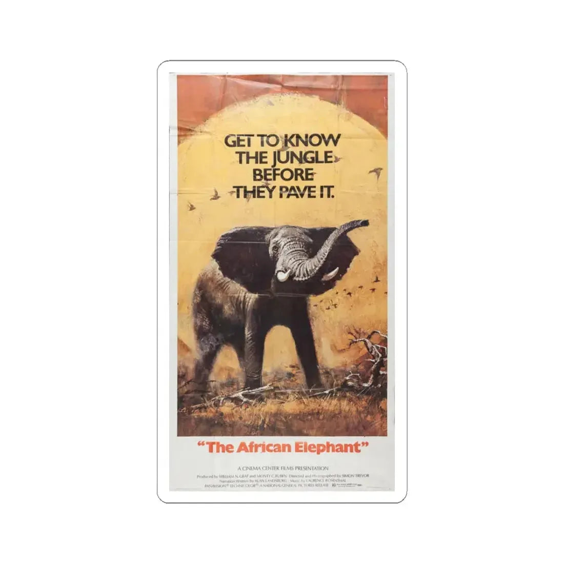 The African Elephant 1971 Movie Poster - STICKER Vinyl Kiss-Cut Decal 3 Inch White - The Sticker Space