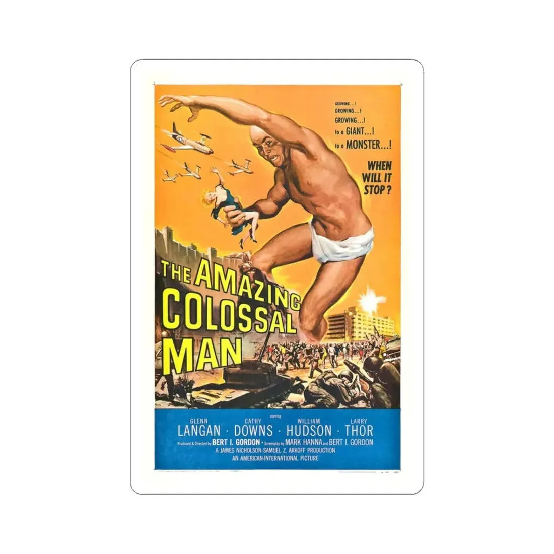 THE AMAZING COLOSSAL MAN 1957 Movie Poster - STICKER Vinyl Kiss-Cut Decal 3 Inch White - The Sticker Space