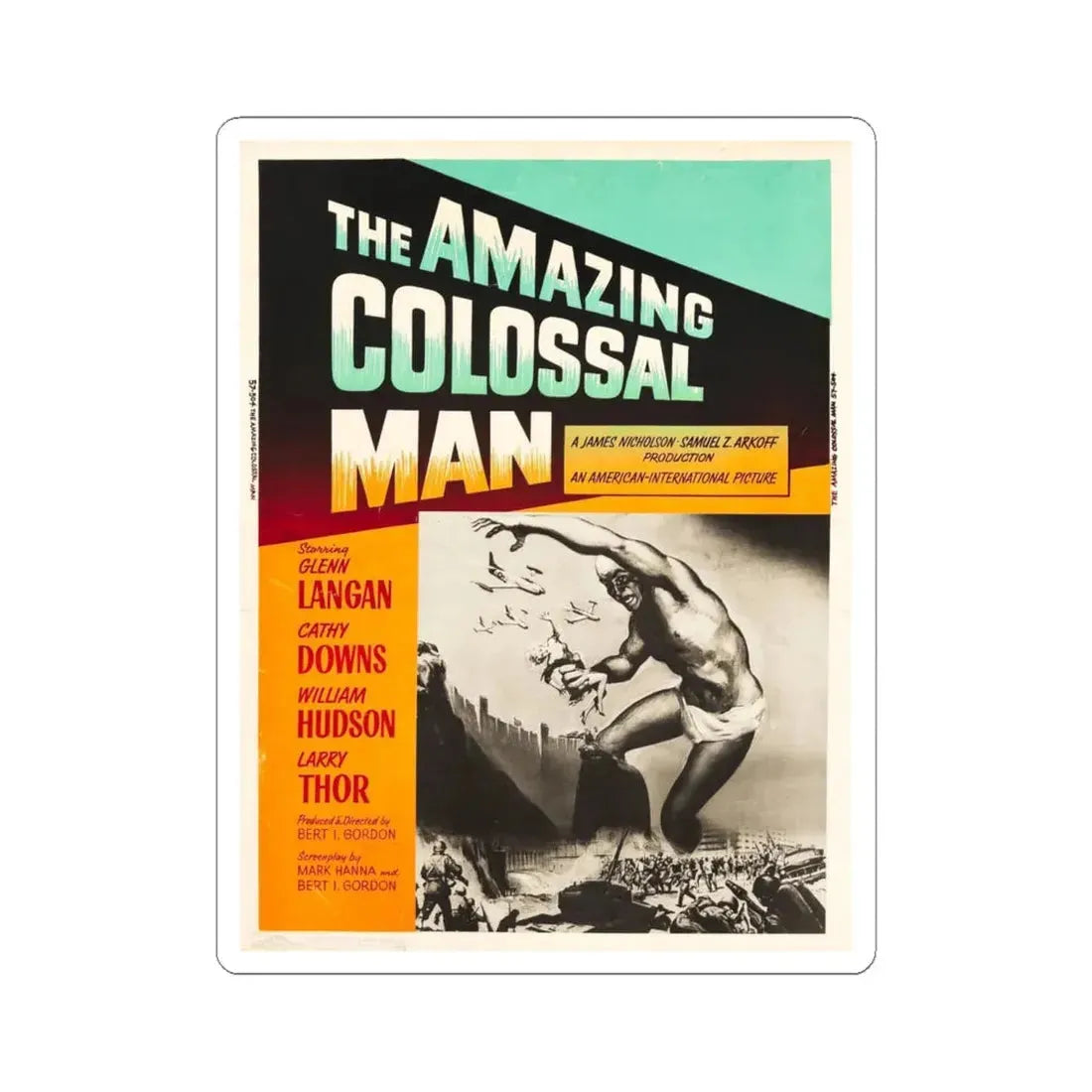 THE AMAZING COLOSSAL MAN (3) 1957 Movie Poster - STICKER Vinyl Kiss-Cut Decal 6 Inch White - The Sticker Space