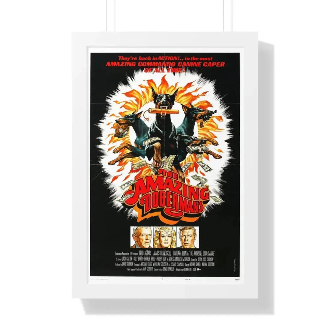 THE AMAZING DOBERMANS 1976 - Framed Movie Poster 16″ x 24″ White - The Sticker Space