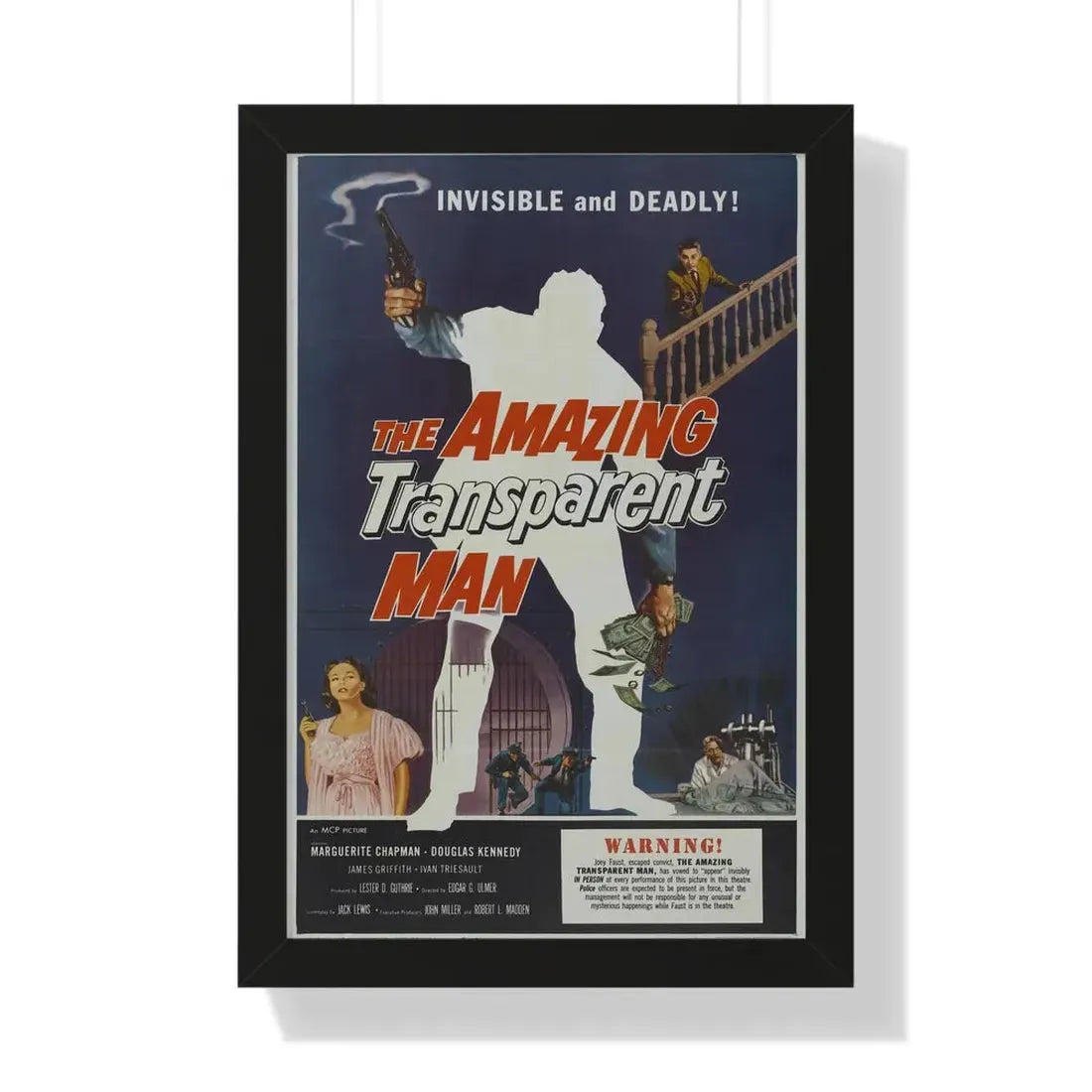 THE AMAZING TRANSPARENT MAN 1960 - Framed Movie Poster 16″ x 24″ Black - The Sticker Space