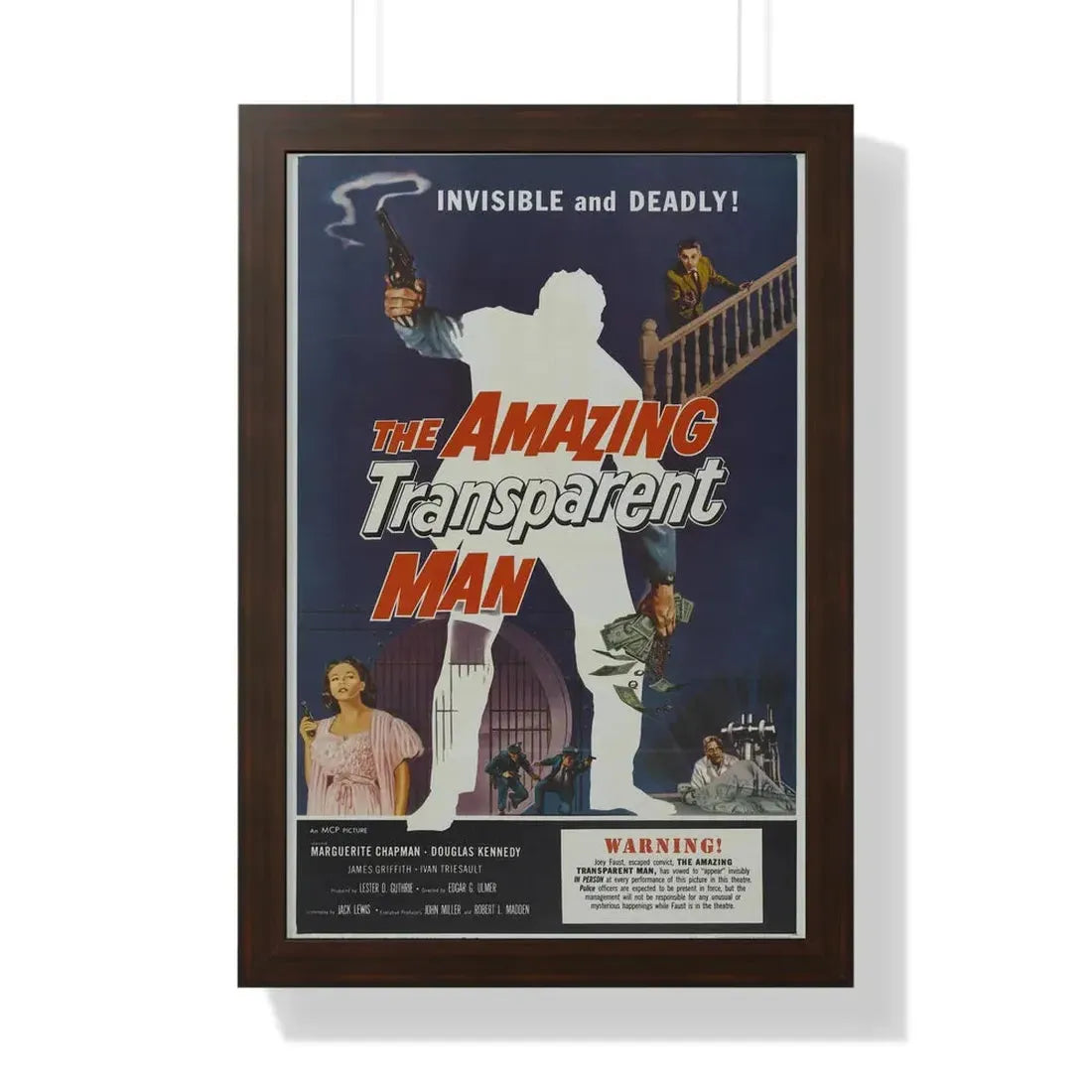 THE AMAZING TRANSPARENT MAN 1960 - Framed Movie Poster 16″ x 24″ Walnut - The Sticker Space