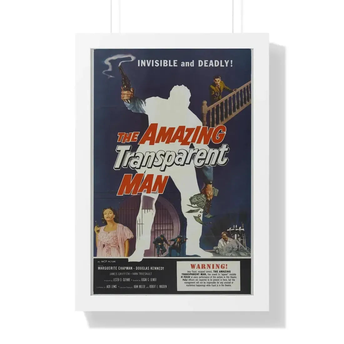 THE AMAZING TRANSPARENT MAN 1960 - Framed Movie Poster 16″ x 24″ White - The Sticker Space