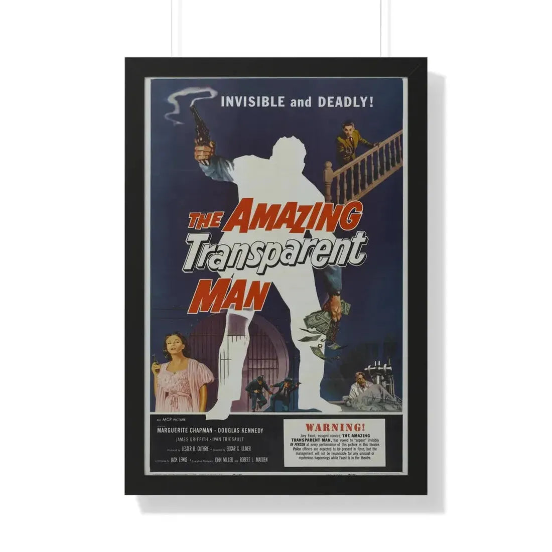 THE AMAZING TRANSPARENT MAN 1960 - Framed Movie Poster 20" x 30" Black - The Sticker Space