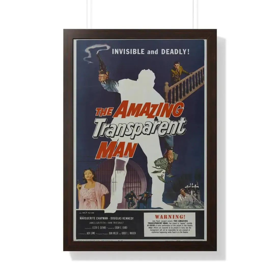 THE AMAZING TRANSPARENT MAN 1960 - Framed Movie Poster 20" x 30" Walnut - The Sticker Space