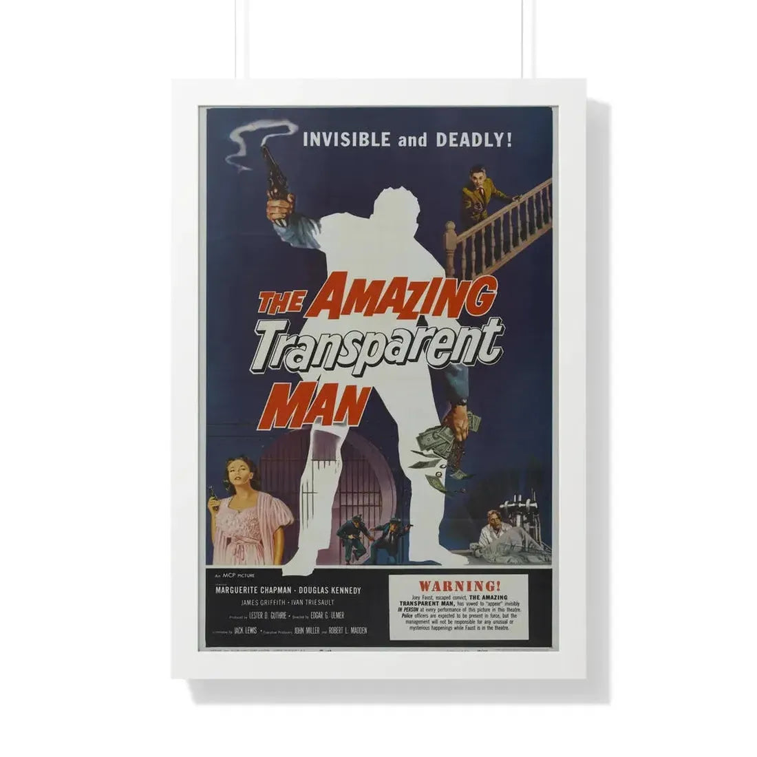 THE AMAZING TRANSPARENT MAN 1960 - Framed Movie Poster 20" x 30" White - The Sticker Space