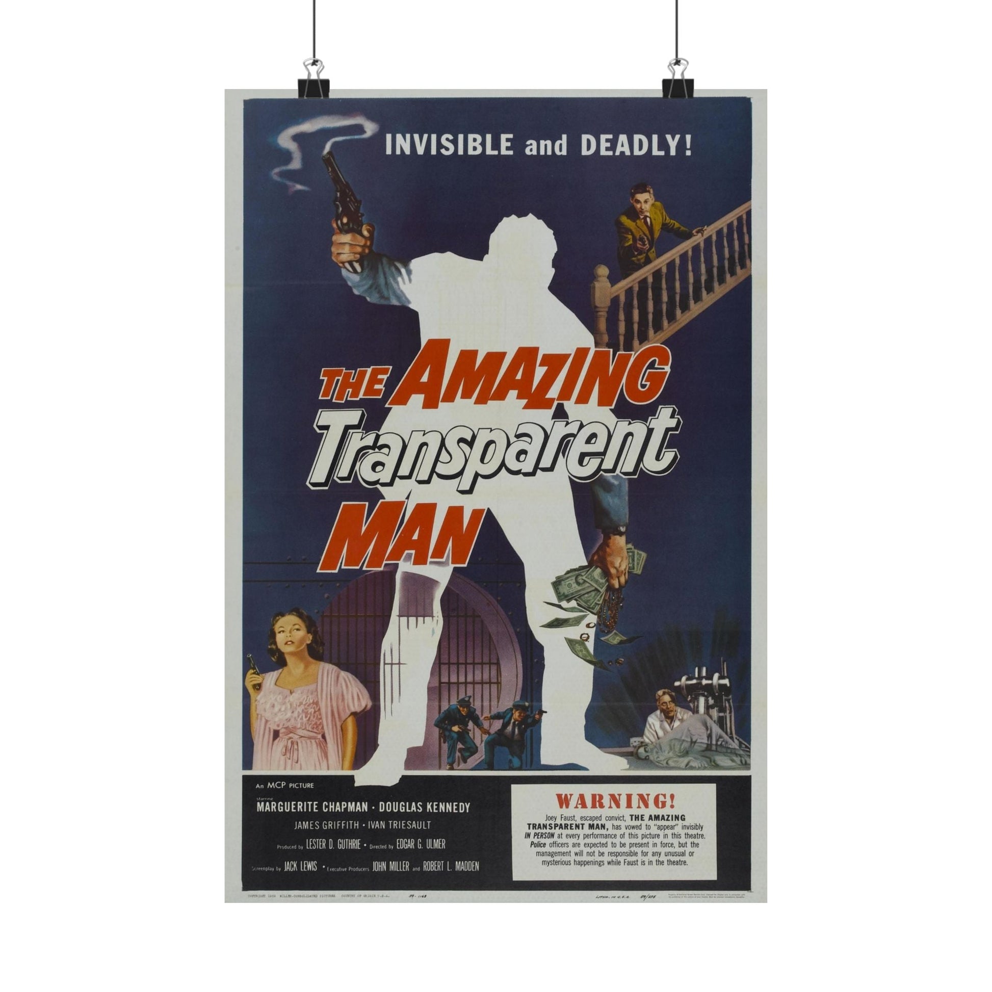 THE AMAZING TRANSPARENT MAN 1960 - Paper Movie Poster-12″ x 18″-The Sticker Space