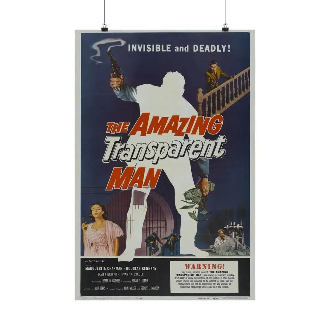 THE AMAZING TRANSPARENT MAN 1960 - Paper Movie Poster 20″ x 30″ Matte - The Sticker Space
