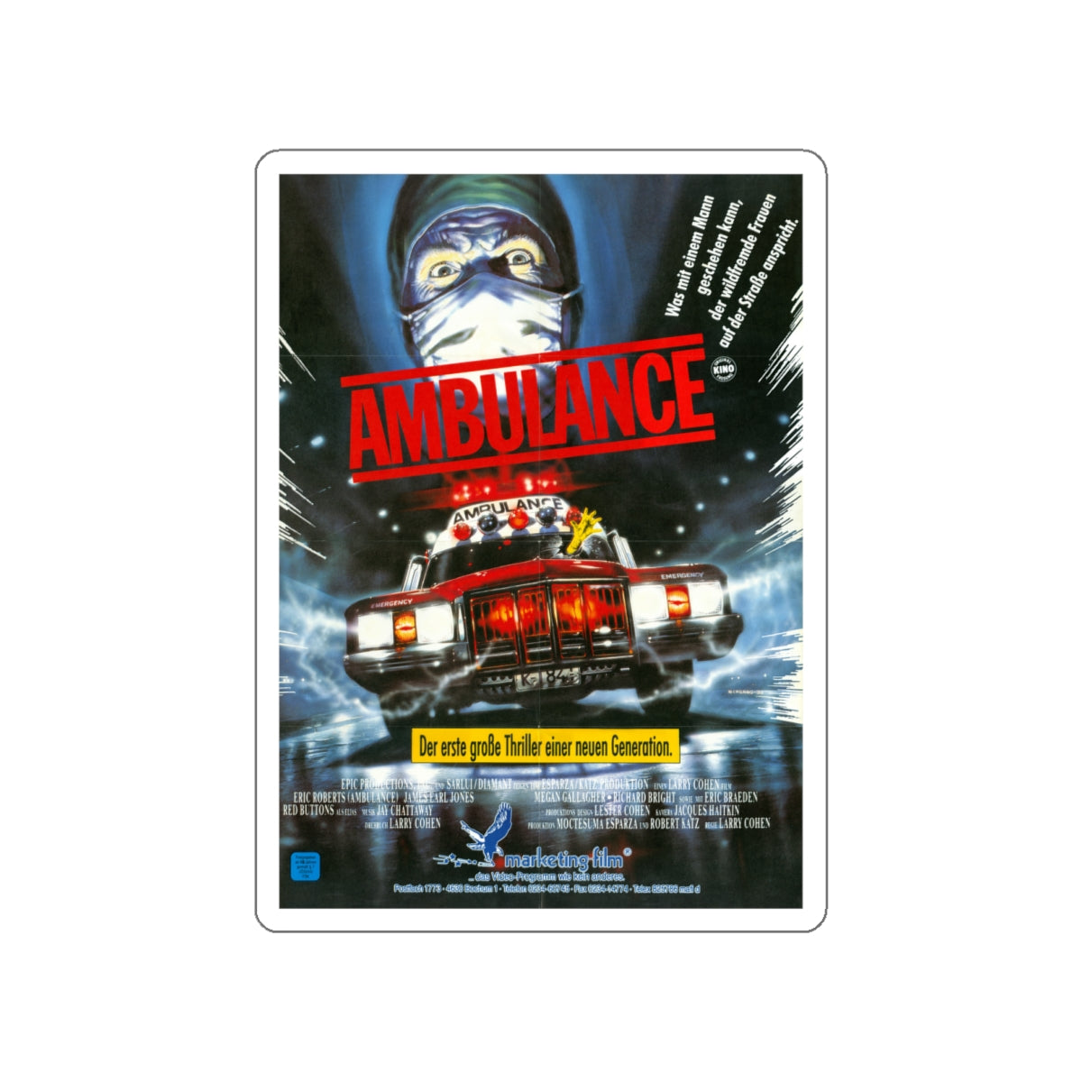 THE AMBULANCE (GERMANY) 1990 Movie Poster STICKER Vinyl Die-Cut Decal-White-The Sticker Space