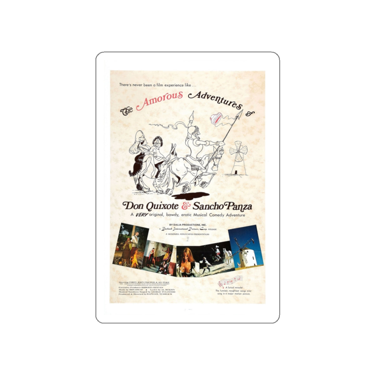 THE AMOROUS ADVENTURES OF DON QUIXOTE AND SANCHO PANZA 1976 Movie Poster STICKER Vinyl Die-Cut Decal-White-The Sticker Space