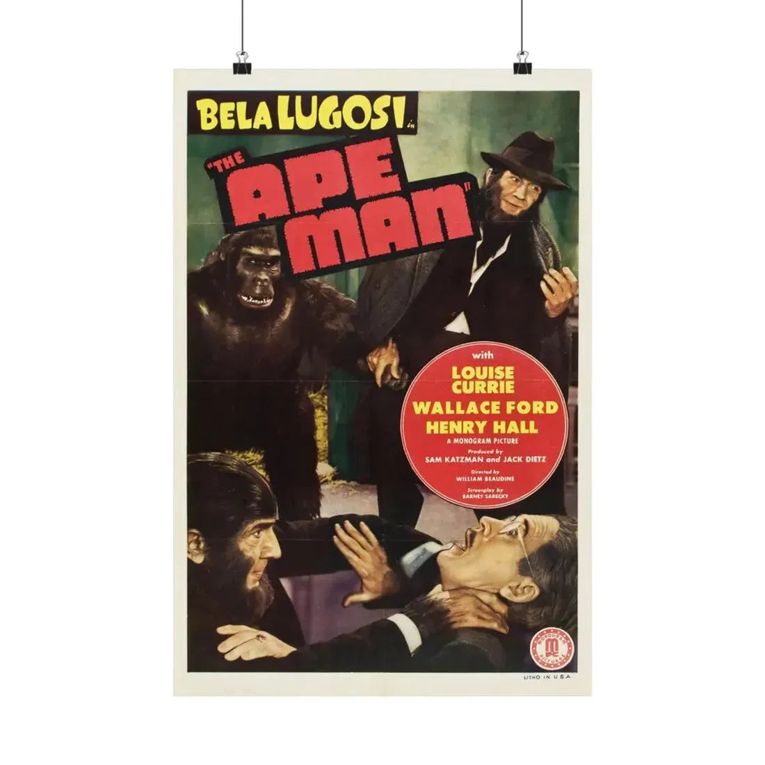 THE APE MAN 1943 - Paper Movie Poster 16″ x 24″ Matte - The Sticker Space