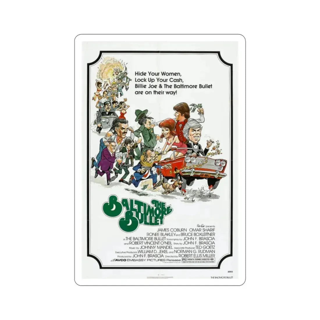 The Baltimore Bullet 1980 Movie Poster STICKER Vinyl Die-Cut Decal 2 Inch - The Sticker Space