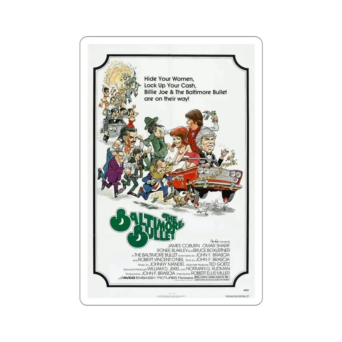 The Baltimore Bullet 1980 Movie Poster STICKER Vinyl Die-Cut Decal 4 Inch - The Sticker Space