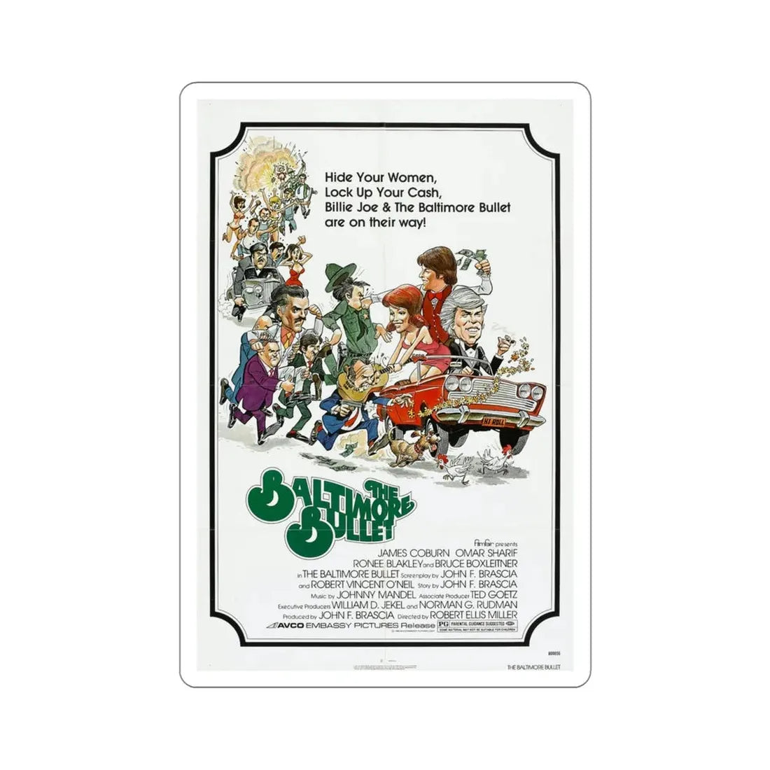 The Baltimore Bullet 1980 Movie Poster STICKER Vinyl Die-Cut Decal 4 Inch - The Sticker Space