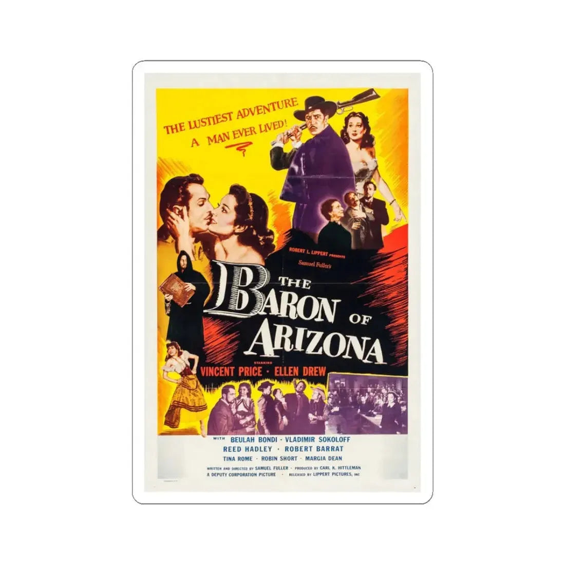 The Baron of Arizona 1950 Movie Poster - STICKER Vinyl Kiss-Cut Decal 3 Inch White - The Sticker Space