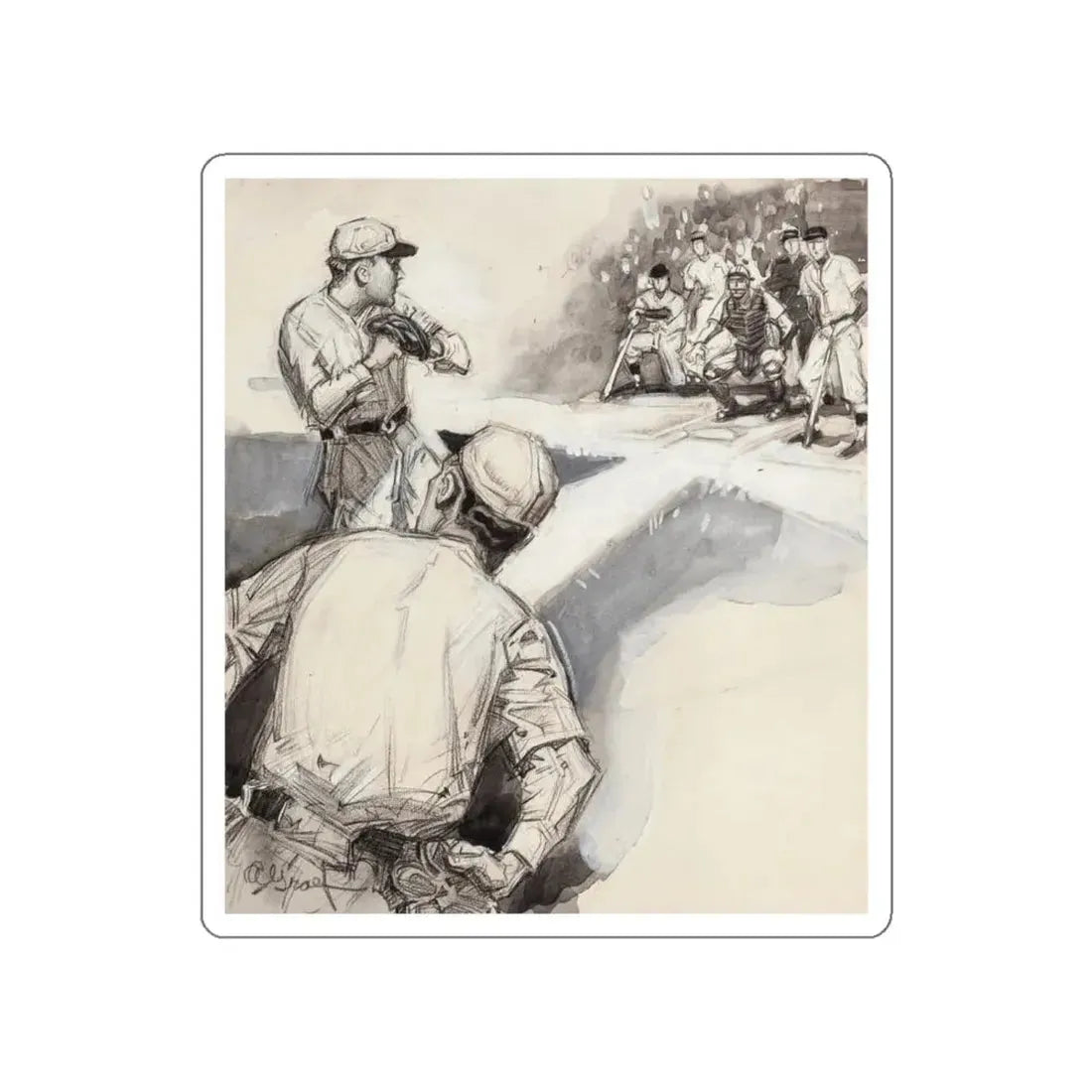 The Baseball Game, probable magazine illustration (Magazine Illustration) STICKER Vinyl Die-Cut Decal White Die-Cut 4 Inch - The Sticker Space