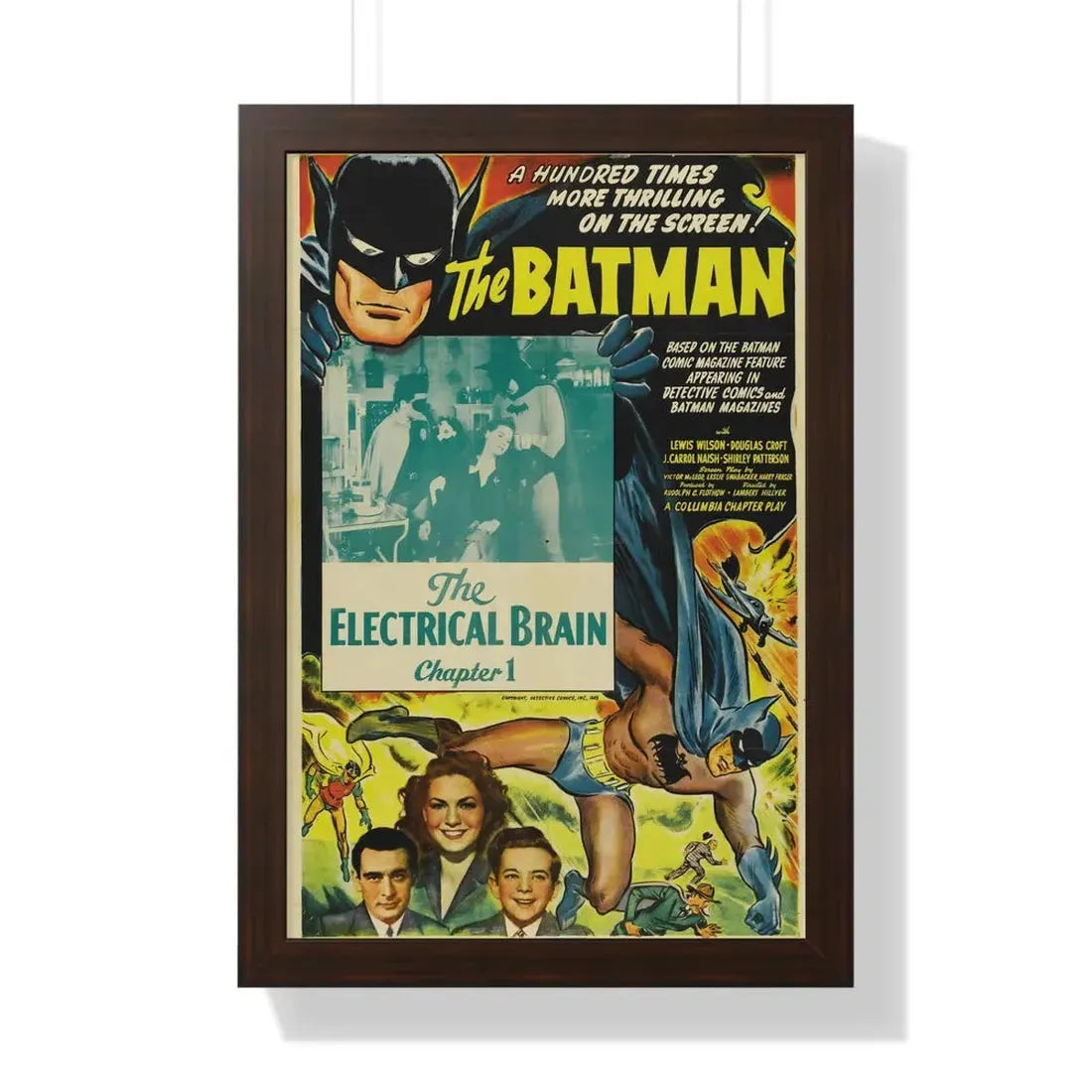 THE BATMAN - THE ELECTRICAL BRAIN 1943 - Framed Movie Poster 16″ x 24″ Walnut - The Sticker Space